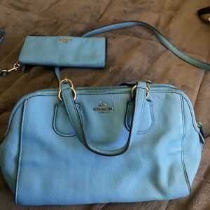 Coach Blue Leather Women's Bag with Matching Wallet